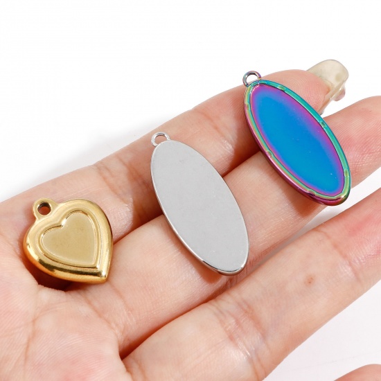 Image de Breloques en 304 Acier Inoxydable Respectueux de la Nature La Saint Valentin Cœur Multicolore Cabochon Rapportable 19mm x 15.5mm , 3 Pcs