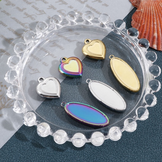 Image de Breloques en 304 Acier Inoxydable Respectueux de la Nature La Saint Valentin Cœur Multicolore Cabochon Rapportable 19mm x 15.5mm , 3 Pcs