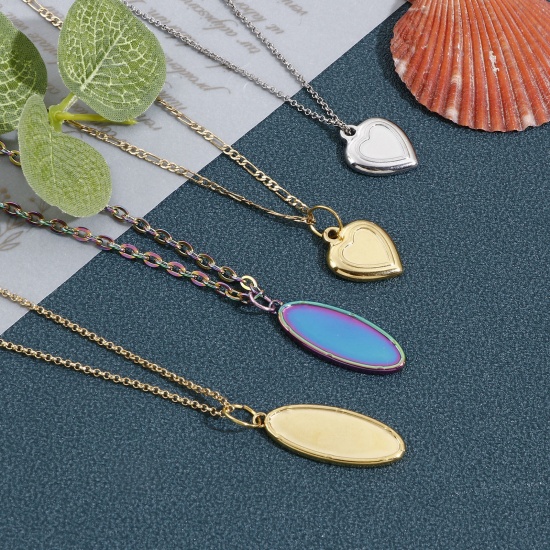 Image de Breloques en 304 Acier Inoxydable Respectueux de la Nature La Saint Valentin Cœur Multicolore Cabochon Rapportable 19mm x 15.5mm , 3 Pcs