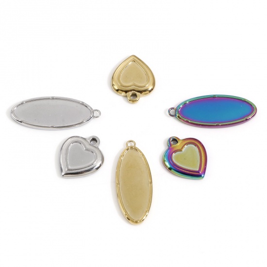 Image de Breloques en 304 Acier Inoxydable Respectueux de la Nature La Saint Valentin Cœur Multicolore Cabochon Rapportable 19mm x 15.5mm , 3 Pcs