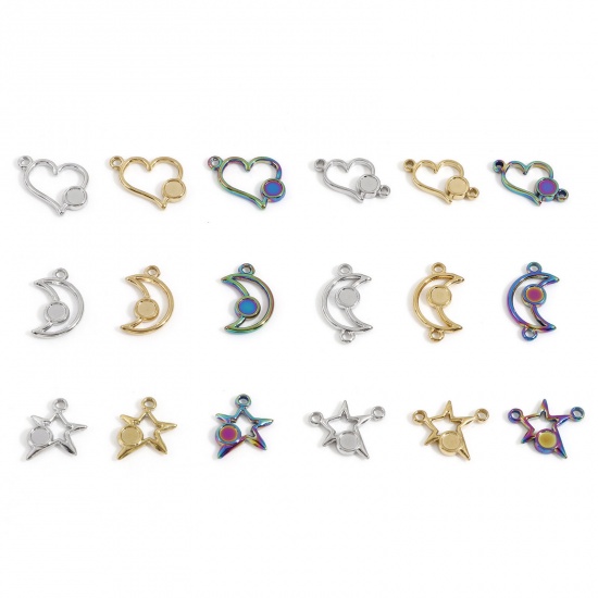 Image de Breloques en 304 Acier Inoxydable Placage Sous Vide Écologique Galaxie Demi Lune Multicolore Etoile Cabochon Rapportable (Convenable à 4mm Dia) 3 Pcs