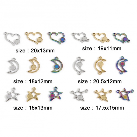 Image de Breloques en 304 Acier Inoxydable Placage Sous Vide Écologique Galaxie Demi Lune Multicolore Etoile Cabochon Rapportable (Convenable à 4mm Dia) 3 Pcs