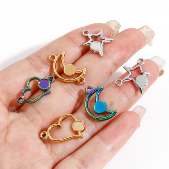 Image de Breloques en 304 Acier Inoxydable Placage Sous Vide Écologique Galaxie Demi Lune Multicolore Etoile Cabochon Rapportable (Convenable à 4mm Dia) 3 Pcs