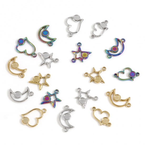 Image de Breloques en 304 Acier Inoxydable Placage Sous Vide Écologique Galaxie Demi Lune Multicolore Etoile Cabochon Rapportable (Convenable à 4mm Dia) 3 Pcs