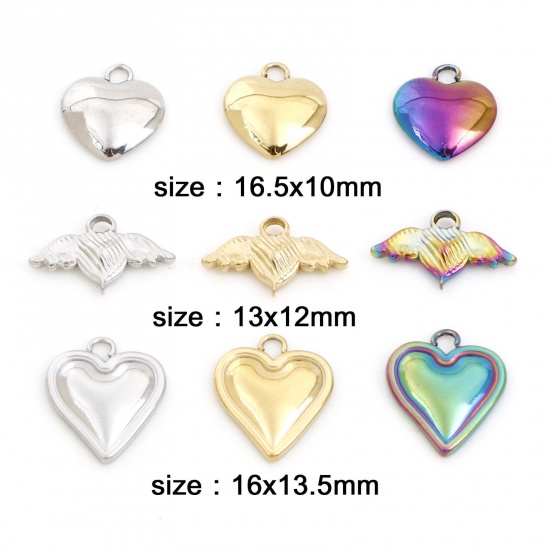 Picture of Eco-friendly Vacuum Plating 304 Stainless Steel Valentine's Day Charms Multicolor Heart Cabochon Settings