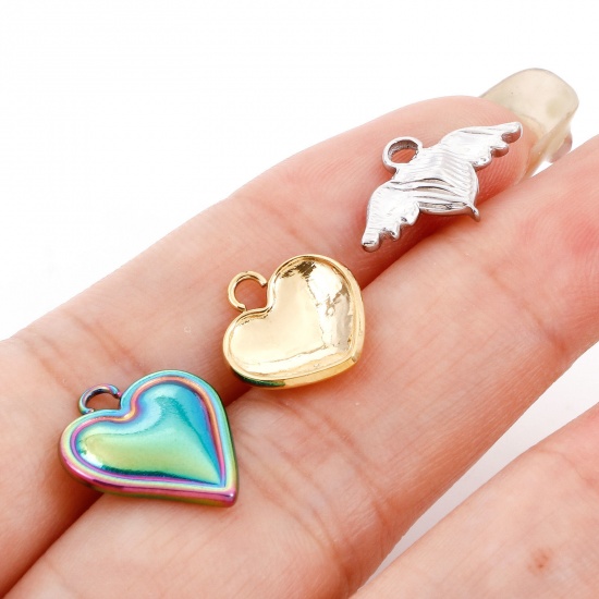 Picture of Eco-friendly Vacuum Plating 304 Stainless Steel Valentine's Day Charms Multicolor Heart Cabochon Settings