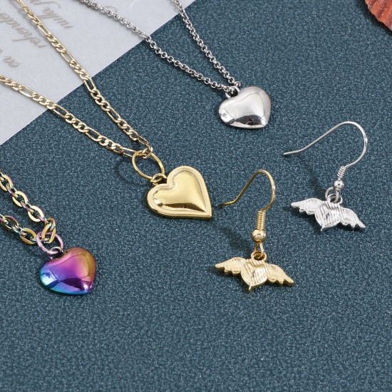 Picture of Eco-friendly Vacuum Plating 304 Stainless Steel Valentine's Day Charms Multicolor Heart Cabochon Settings
