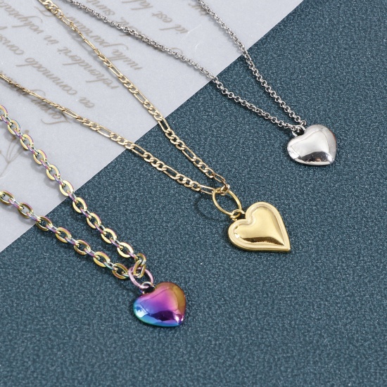 Picture of Eco-friendly Vacuum Plating 304 Stainless Steel Valentine's Day Charms Multicolor Heart Cabochon Settings