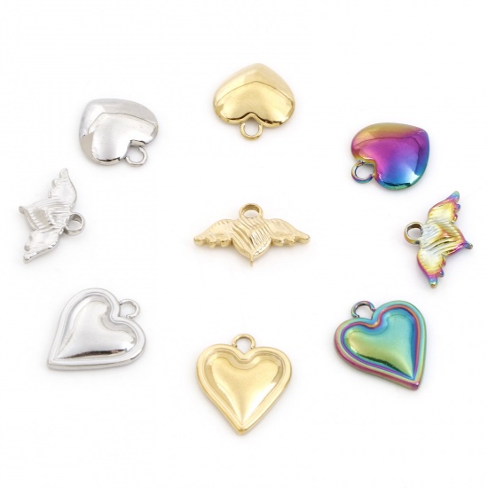 Picture of Eco-friendly Vacuum Plating 304 Stainless Steel Valentine's Day Charms Multicolor Heart Cabochon Settings