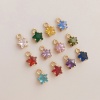 Image de Breloques Pierres de Naissance en Laiton Etoile Plaqué Or Véritable 14K à Zircone Cubique Multicolore 7.5mm x 5mm, 2 Pcs