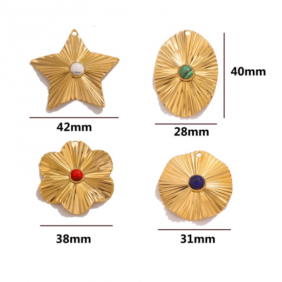 Picture of 304 Stainless Steel & Stone Boho Chic Bohemia Charms 18K Gold Plated Geometric 28mm x 40mm