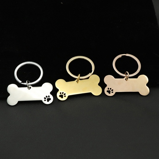 Picture of Stainless Steel & Iron Based Alloy Pet Memorial Blank Stamping Tags Keychain & Keyring Bone Paw Print Double-sided Polishing