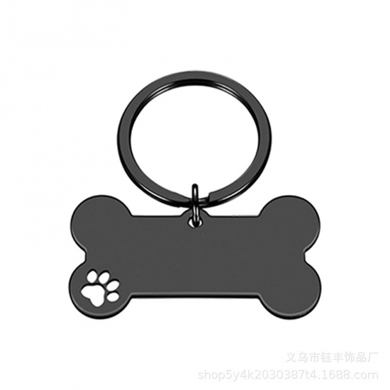 Picture of Stainless Steel & Iron Based Alloy Pet Memorial Blank Stamping Tags Keychain & Keyring Bone Paw Print Double-sided Polishing