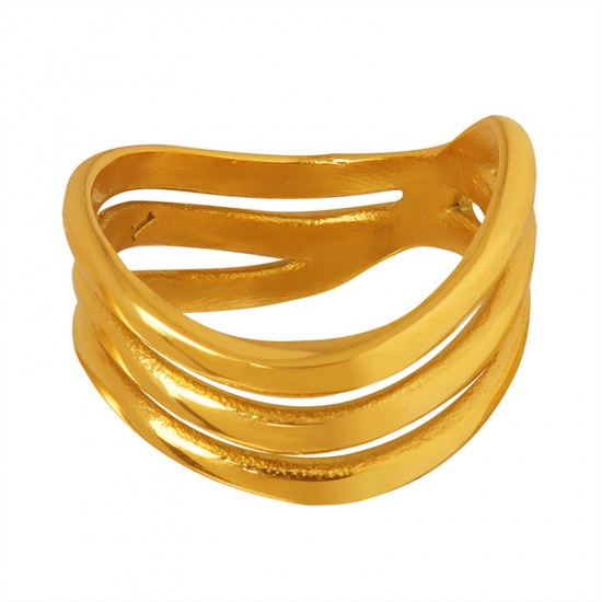Picture of Eco-friendly Vacuum Plating Stylish Simple 18K Real Gold Plated 304 Stainless Steel Unadjustable Wave Rings For Women Party