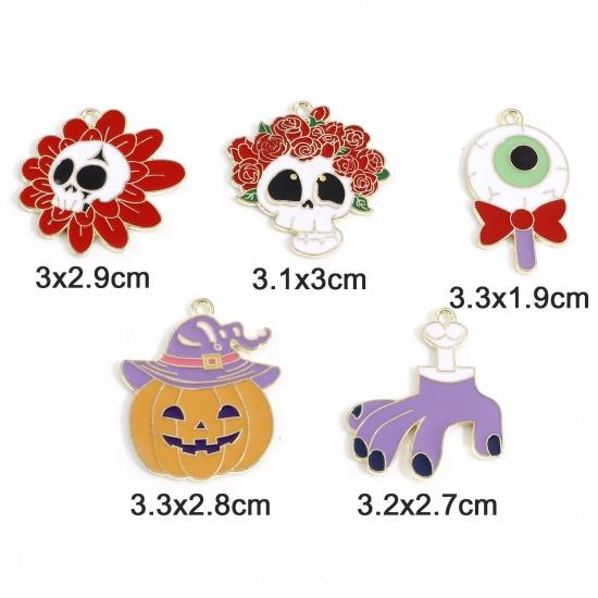 Picture of Zinc Based Alloy Halloween Pendants Gold Plated Enamel