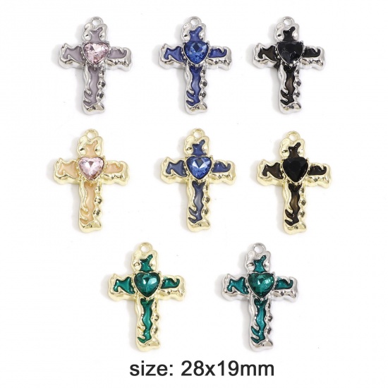 Picture of Zinc Based Alloy Religious Charms Multicolor Cross Enamel 28mm x 19mm