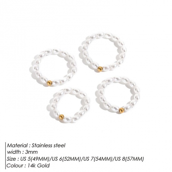 Immagine di Acciaio Inossidabile & Acrilato Elegante Non Regolabile Anelli di Perline Colore Oro 14K Elastico 1 Pz