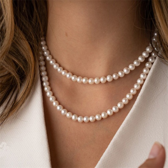 Immagine di Acciaio Inossidabile & Acrilato Elegante Collana di Perline Colore Oro 14K Imitata Perla 1 Pz