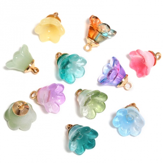 Picture of Lampwork Glass Charms Multicolor Lily Of The Valley Flower Flower Gradient Color 12mm x 12mm