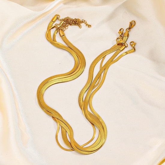 Image de Placage Sous Vide Écologique À la Mode Collier Ras de Cou Chaîne Maille Serpent Simple en 304 Acier Inoxydable Plaqué Or 18K Pour Femmes Fête 1 Pièce