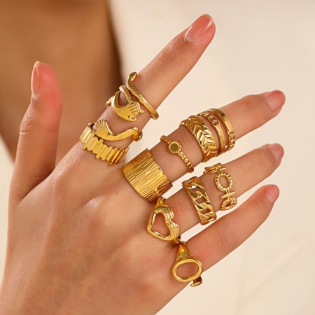 Enchapado al Vacío Ecológico Sencillo & Casual Estilo Ins Chapado en Oro de 18K 304 Acero Inoxidable Abierto Mano Corazón Anillos Para Mujeres 1 Unidad