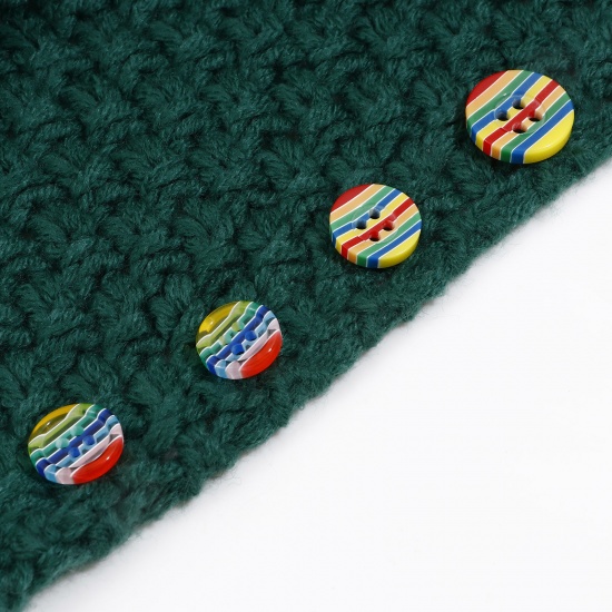 Picture of Resin Sewing Buttons Scrapbooking 4 Holes Round Stripe Multicolor