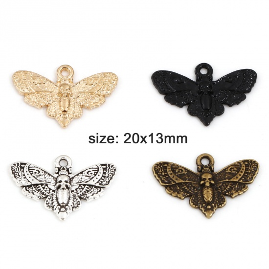 Picture of Zinc Based Alloy Halloween Charms Multicolor Moth Skull 20mm x 13mm