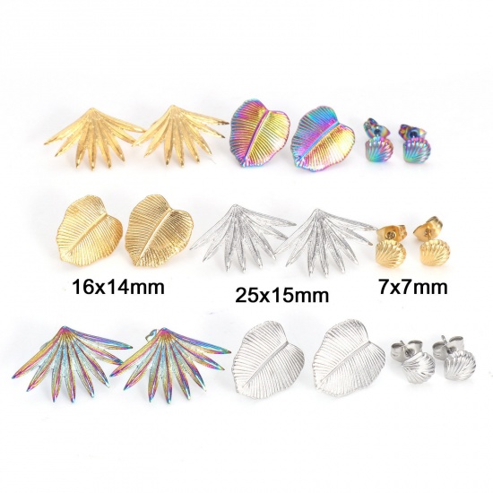 Picture of 304 Stainless Steel Flora Collection Ear Post Stud Earrings With Stoppers