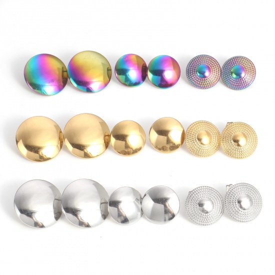 Picture of 304 Stainless Steel Geometry Series Ear Post Stud Earring With Loop Connector Accessories Round