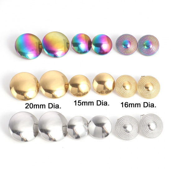 Picture of 304 Stainless Steel Geometry Series Ear Post Stud Earring With Loop Connector Accessories Round