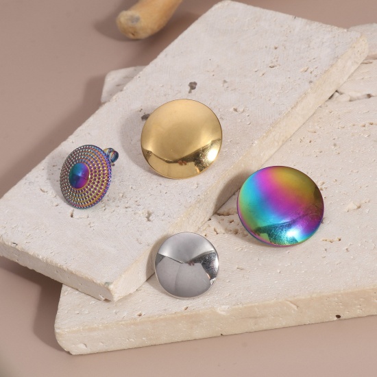 Picture of 304 Stainless Steel Geometry Series Ear Post Stud Earring With Loop Connector Accessories Round