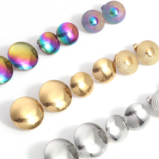 Picture of 304 Stainless Steel Geometry Series Ear Post Stud Earring With Loop Connector Accessories Round