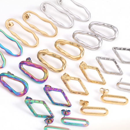 304 Acero Inoxidable Serie de Geometría Pendientes Con Tapones Post/ Wire Size: (21 gauge), 4 Unidades