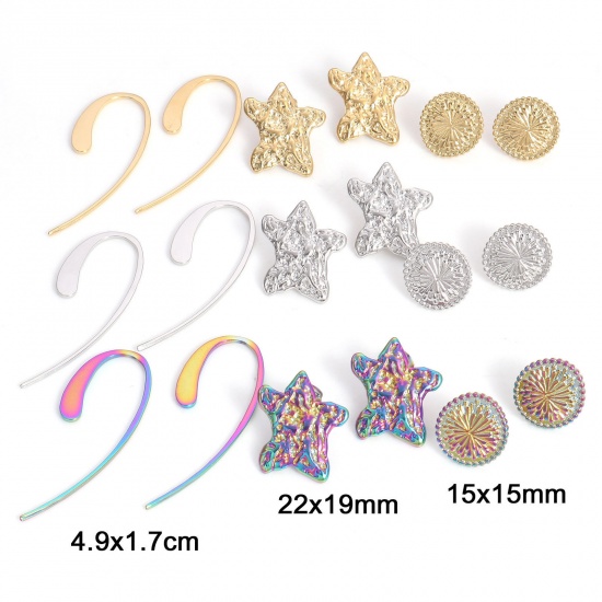 Image de Boucles d'Oreilles Puces en 304 Acier Inoxydable avec Embouts Epaisseur de Fil: (21 gauge), 4 Pcs