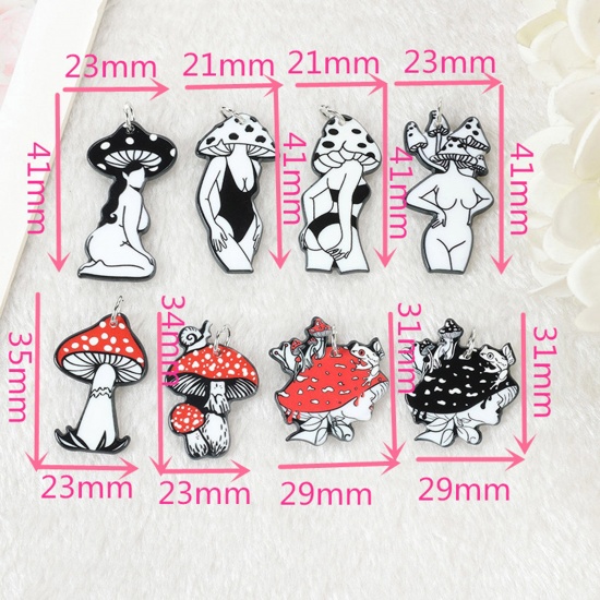 Picture of Acrylic Pendants Mushroom Woman Multicolor Double Sided