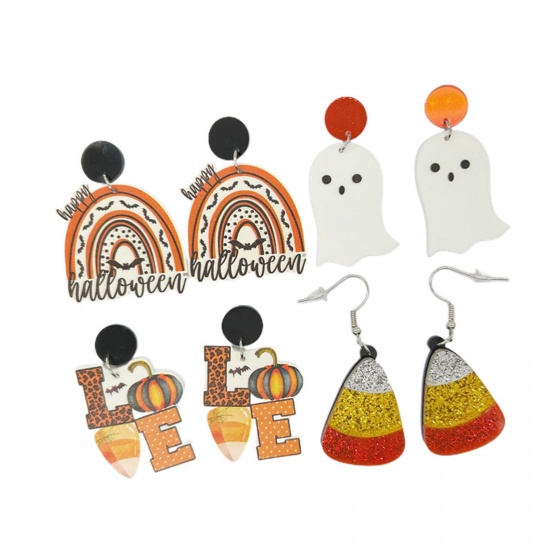 Immagine di Acrilato Carino Orecchino Multicolore Zucca Halloween Pipistrello 1 Paio