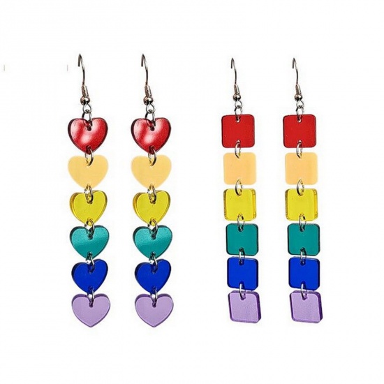 Picture of Acrylic European Style Tassel Earrings Multicolor Heart Square