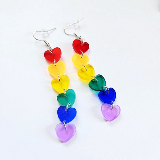 Picture of Acrylic European Style Tassel Earrings Multicolor Heart Square