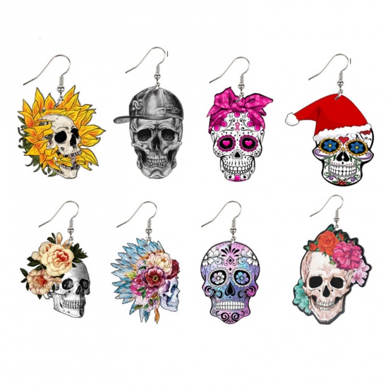 Picture of Resin Day Of The Dead Earrings Multicolor Sugar Skull Flower