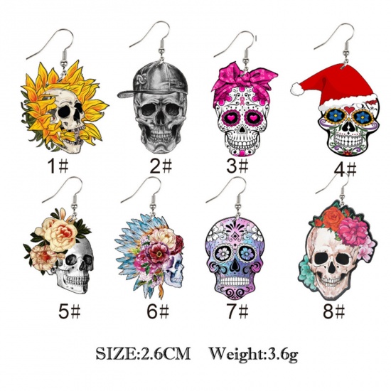 Picture of Resin Day Of The Dead Earrings Multicolor Sugar Skull Flower