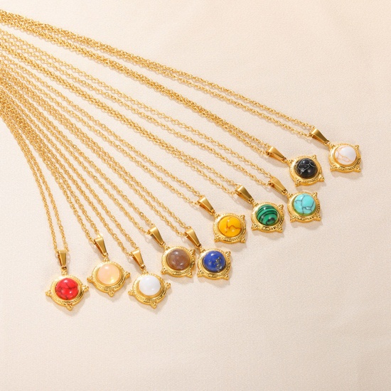 Picture of 304 Stainless Steel Link Cable Chain Necklace Gold Plated Multicolor Round 40cm(15 6/8") long