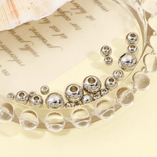 Immagine di Lega di Zinco Perline per la Creazione di Gioielli con Ciondoli Fai-da-te Tono Argento Tondo 50 Pz