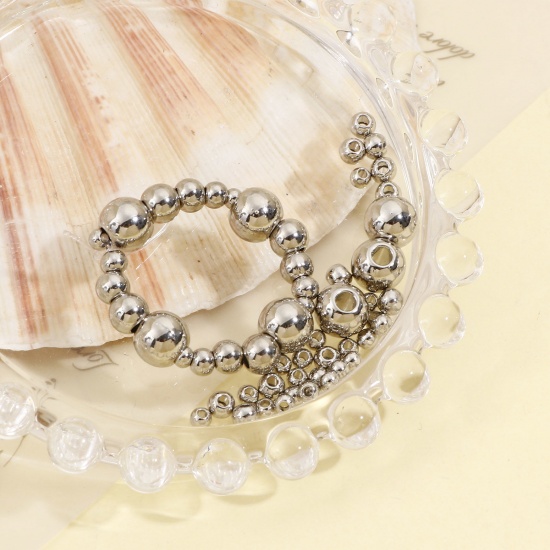 Immagine di Lega di Zinco Perline per la Creazione di Gioielli con Ciondoli Fai-da-te Tono Argento Tondo 50 Pz