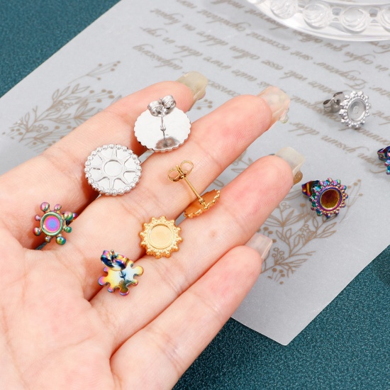 Picture of 304 Stainless Steel Ear Post Stud Earrings Sun Multicolor Cabochon Settings