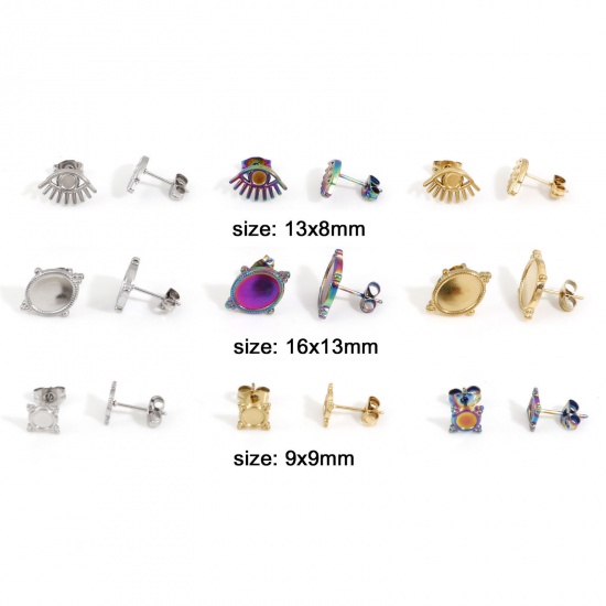 Picture of 304 Stainless Steel Ear Post Stud Earrings Round Multicolor Eye Cabochon Settings