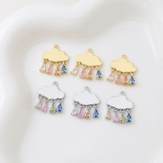 Picture of Brass Weather Collection Charms Multicolor Cloud Drop Multicolour Cubic Zirconia 19mm x 16mm