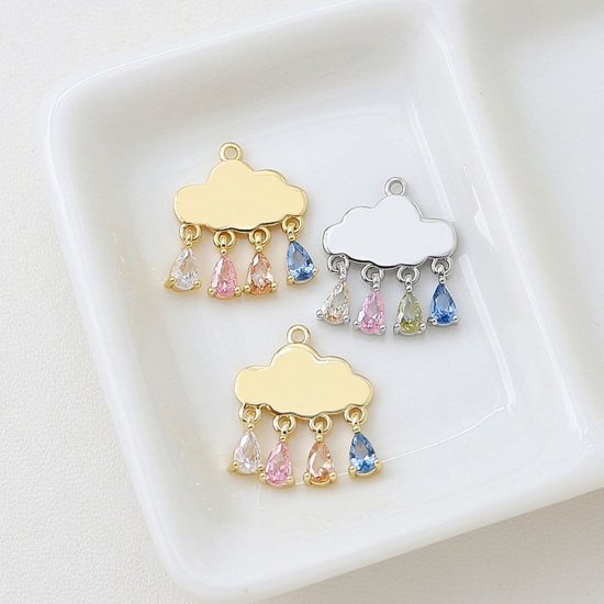 Picture of Brass Weather Collection Charms Multicolor Cloud Drop Multicolour Cubic Zirconia 19mm x 16mm