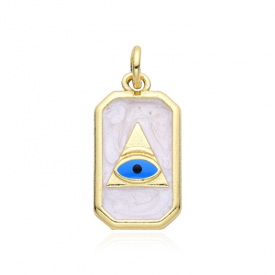 Bild von Messing Religiös Charms Bunt Bunt Rechteck Böser Blick Evil Eye Emaille 27mm x 12mm, 1 Stück