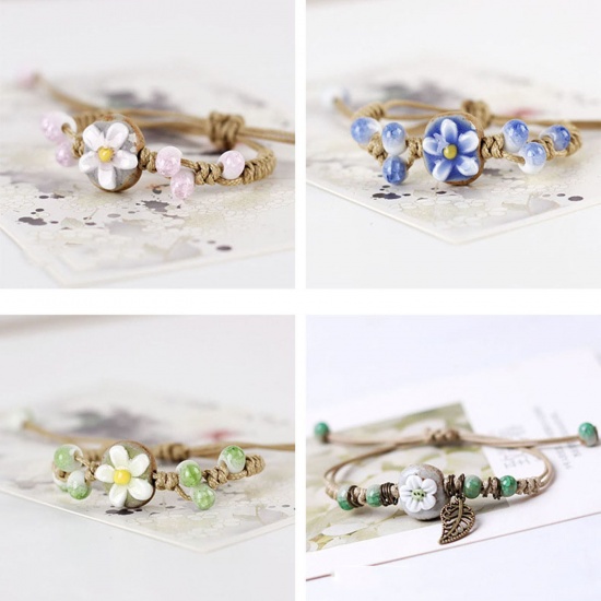 Picture of Ceramic Ethnic Braided Bracelets Multicolor Flower Leaves Bee