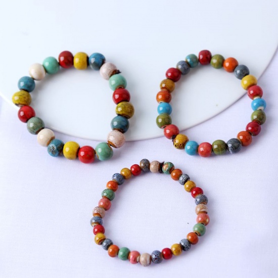 Picture of Ceramic Ethnic Dainty Bracelets Delicate Bracelets Beaded Bracelet Multicolor Elastic
